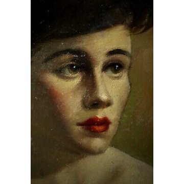 ANTICO DIPINTO C.Ballerini RITRATTO DONNA OLIO SU TAVOLA 1948 BUSTO FEMMINILE 