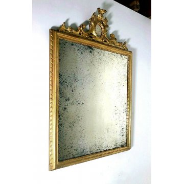 ANTICA SPECCHIERA SPECCHIO LIBERTY CORNICE LEGNO SCOLPITO ORO  DECORO FOGLIACEO