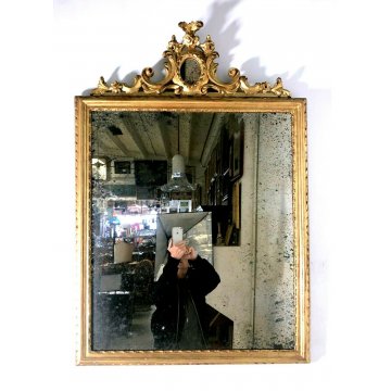 ANTICA SPECCHIERA SPECCHIO LIBERTY CORNICE LEGNO SCOLPITO ORO  DECORO FOGLIACEO