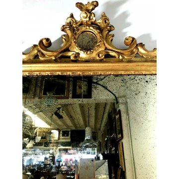 ANTICA SPECCHIERA SPECCHIO LIBERTY CORNICE LEGNO SCOLPITO ORO  DECORO FOGLIACEO