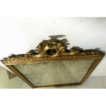 ANTICA SPECCHIERA SPECCHIO LIBERTY CORNICE LEGNO SCOLPITO ORO  DECORO FOGLIACEO