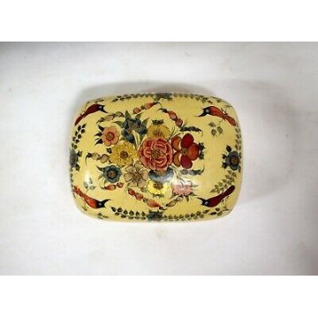 SCATOLA PORTAGIOIE SCRIGNO COFANETTO LEGNO ORIENTALE LACCA FIORI UCCELLI FOGLIE 