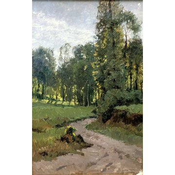 ANTICO DIPINTO OLIO TAVOLA Gigi Comolli  "Campagna di Barquedo" PAESAGGIO 