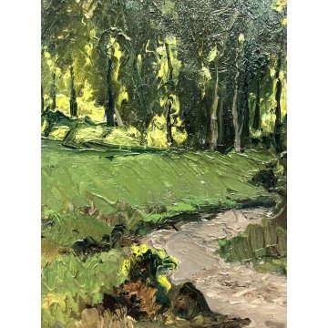 ANTICO DIPINTO OLIO TAVOLA Gigi Comolli  "Campagna di Barquedo" PAESAGGIO 