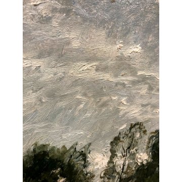 ANTICO DIPINTO OLIO TAVOLA Gigi Comolli  "Campagna di Barquedo" PAESAGGIO 