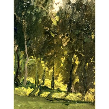 ANTICO DIPINTO OLIO TAVOLA Gigi Comolli  "Campagna di Barquedo" PAESAGGIO 