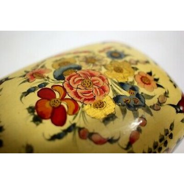 SCATOLA PORTAGIOIE SCRIGNO COFANETTO LEGNO ORIENTALE LACCA FIORI UCCELLI FOGLIE 