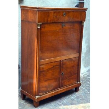 ANTICO SECRETAIRE NOCE PIUMA RADICA RIBALTA SCRITTOIO CASSETTIERA IMPERO COLONNA