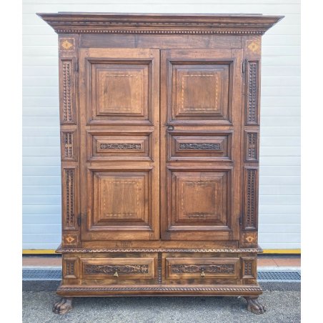 ANTICO ARMADIO GUARDAROBA 1600 LEGNO NOCE 2 ANTE DISPENSA INTARSIATO 2 CASSETTI