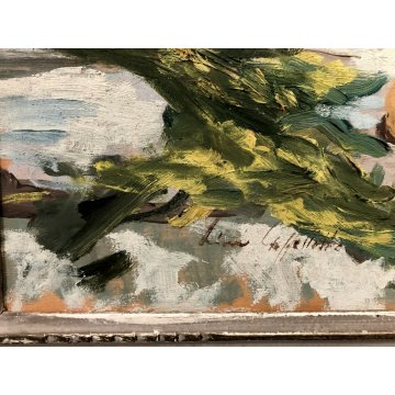 ANTICO QUADRO OLIO NATURA MORTA VASO BIANSATO FRUTTA  ZUCCA CIPOLLE PEPERONE 900