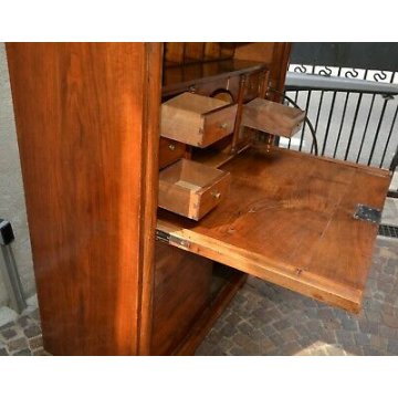 ANTICO SECRETAIRE NOCE PIUMA RADICA RIBALTA SCRITTOIO CASSETTIERA IMPERO COLONNA