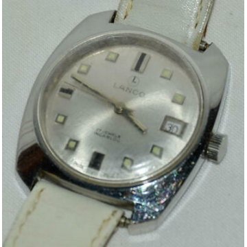 ANTICO OROLOGIO POLSO FORMA Lanco 1970 MECCANICO DATA OLD WATCH MONTRE VINTAGE