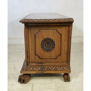 ANTICA PICCOLA CASSAPANCA LEGNO NOCE PANCA BAULE EPOCA 1700 OLD DECORATA 