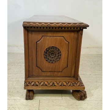 ANTICA PICCOLA CASSAPANCA LEGNO NOCE PANCA BAULE EPOCA 1700 OLD DECORATA 