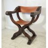 ANTICA POLTRONA SAVONAROLA DANTESCA SEDIA 1800 LEGNO NOCE PELLE LEONE SCOLPITA 
