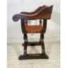ANTICA POLTRONA SAVONAROLA DANTESCA SEDIA 1800 LEGNO NOCE PELLE LEONE SCOLPITA 