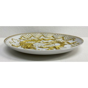 ANTICO PIATTO CERAMICA GIAPPONESE DRAGO FENICE PARETE PARATA DECORATIVO ANNI 70 