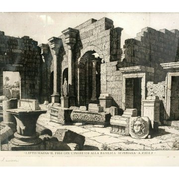 ANTICA STAMPA LITOGRAFIA Laurentis LEPTIS MAGNA FORO BASILICA SEVERIANA A.XIII
