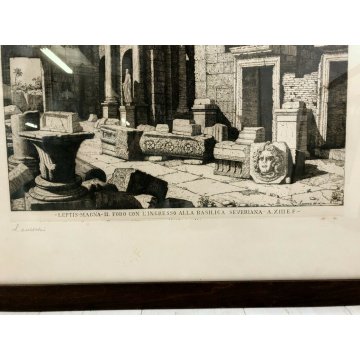 ANTICA STAMPA LITOGRAFIA Laurentis LEPTIS MAGNA FORO BASILICA SEVERIANA A.XIII