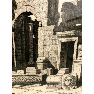 ANTICA STAMPA LITOGRAFIA Laurentis LEPTIS MAGNA FORO BASILICA SEVERIANA A.XIII