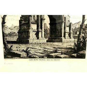 ANTICA STAMPA LITOGRAFIA Laurenzi Saint Remy Francia arco di trionfo 1938 Roma 