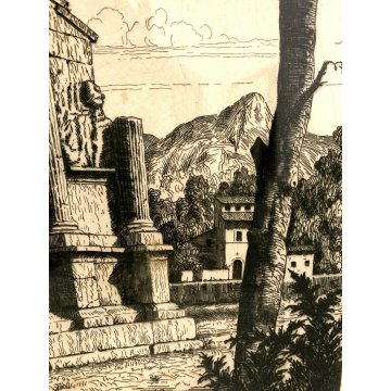 ANTICA STAMPA LITOGRAFIA Laurenzi Saint Remy Francia arco di trionfo 1938 Roma 