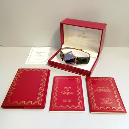 Must de Cartier OROLOGIO lusso POLSO quartz ARGENTO 925 VERMEIL anni 90 BOX 522