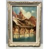 ANTICO QUADRO OLIO TELA PAESAGGIO LAGO MONTAGNA DOLOMITI FIRMATO