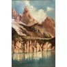 ANTICO QUADRO OLIO TELA PAESAGGIO LAGO MONTAGNA DOLOMITI FIRMATO
