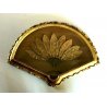 RARO ANTICO VENTAGLIO TECA STRUTTURA LEGNO RICAMO FOGLIE MAGNIOLIA OLD HAND FAN
