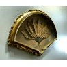 RARO ANTICO VENTAGLIO TECA STRUTTURA LEGNO RICAMO FOGLIE MAGNIOLIA OLD HAND FAN