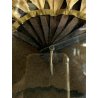RARO ANTICO VENTAGLIO TECA STRUTTURA LEGNO RICAMO FOGLIE MAGNIOLIA OLD HAND FAN