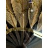 RARO ANTICO VENTAGLIO TECA STRUTTURA LEGNO RICAMO FOGLIE MAGNIOLIA OLD HAND FAN