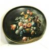 ANTICO VASSOIO OVALE DIPINTO OLIO G. Tempestini BOUQUET FIORI FIRENZE EPOCA '900