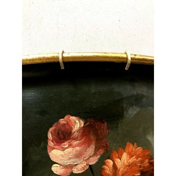 ANTICO VASSOIO OVALE DIPINTO OLIO G. Tempestini BOUQUET FIORI FIRENZE EPOCA '900