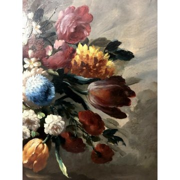 ANTICO VASSOIO OVALE DIPINTO OLIO G. Tempestini BOUQUET FIORI FIRENZE EPOCA '900