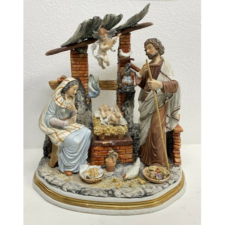 ANTICO CAPODIMONTE SCULTURA CERAMICA PRESEPE GESU BAMBINO MARIA GIUSEPPE 1900 