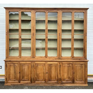 ANTICA ENORME VETRINA 800 LIBRERIA 12 ANTE CREDENZA LEGNO NOCE DISPENSA FARMACIA