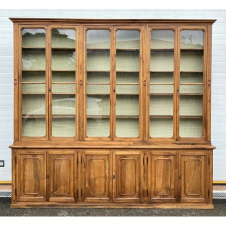 ANTICA ENORME VETRINA 800 LIBRERIA 12 ANTE CREDENZA LEGNO NOCE DISPENSA FARMACIA