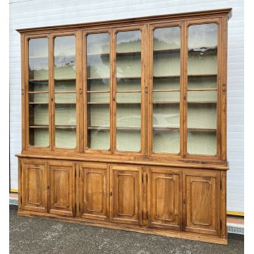 ANTICA ENORME VETRINA 800 LIBRERIA 12 ANTE CREDENZA LEGNO NOCE DISPENSA FARMACIA