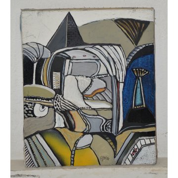 QUADRO DIPINTO ASTRATTO SURREALISTA OLIO TELA DESIGN ARTE FERRUCCIO BOCCA MILAN