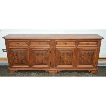 ANTICA ENORME CREDENZA BAROCCA 1800 LEGNO NOCE DISPENSA SIDEBOARD MOBILE EPOCA 