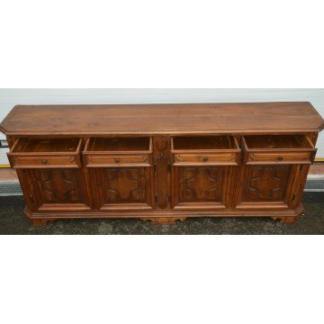 ANTICA ENORME CREDENZA BAROCCA 1800 LEGNO NOCE DISPENSA SIDEBOARD MOBILE EPOCA 