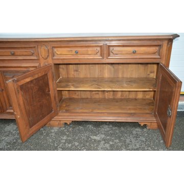 ANTICA ENORME CREDENZA BAROCCA 1800 LEGNO NOCE DISPENSA SIDEBOARD MOBILE EPOCA 