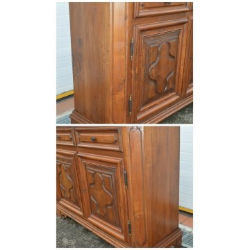 ANTICA ENORME CREDENZA BAROCCA 1800 LEGNO NOCE DISPENSA SIDEBOARD MOBILE EPOCA 