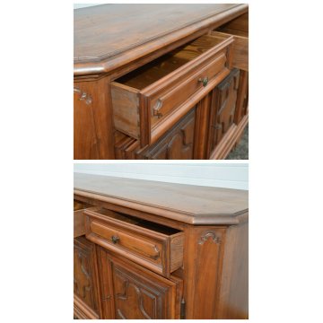 ANTICA ENORME CREDENZA BAROCCA 1800 LEGNO NOCE DISPENSA SIDEBOARD MOBILE EPOCA 