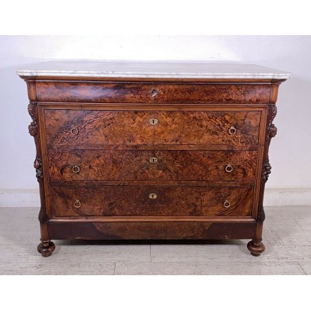 ANTICO COMO CAPPUCCINO CARLO X LEGNO NOCE LASTRONATO RADICA 4 CASSETTI EPOCA 800