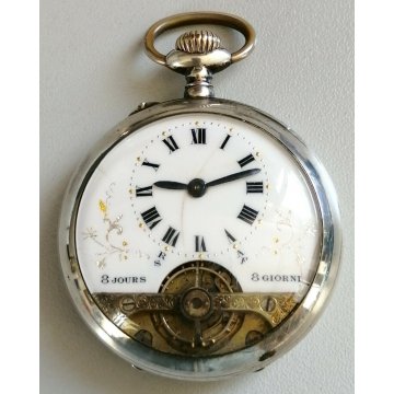 ANTICO OROLOGIO TASCA Presto 8 DAYS argento 800 OLD POCKET WATCH taschino ø 49mm