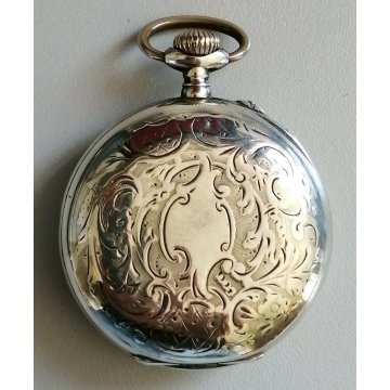 ANTICO OROLOGIO TASCA Presto 8 DAYS argento 800 OLD POCKET WATCH taschino ø 49mm