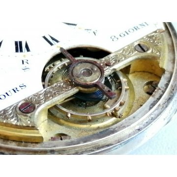 ANTICO OROLOGIO TASCA Presto 8 DAYS argento 800 OLD POCKET WATCH taschino ø 49mm